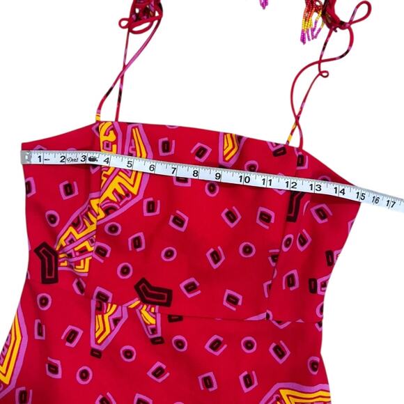 House of Harlow 1960 Women's Red Banana Print Spaghetti Strap Midi - Size S - Picture 6 of 7